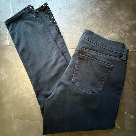 EYC NYDJ Lift & Tuck Black Stretch Embellished Jeans Size 4 - Picture 1 of 7